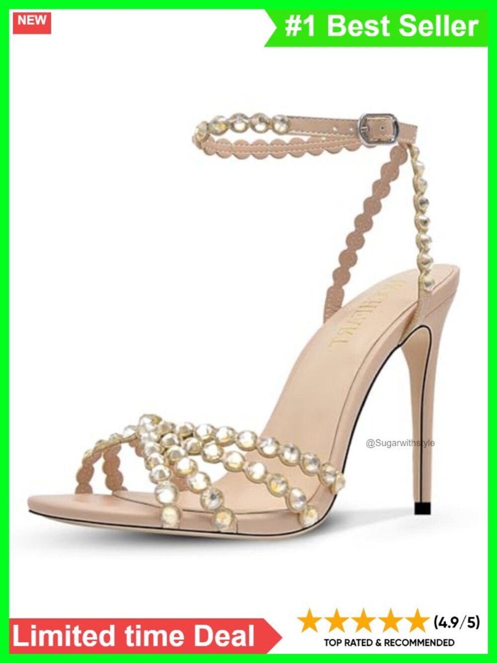 Rhinestone Stiletto High Heels Buckle Strappy Heeled Sandals Round Toe Pumps